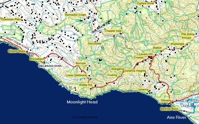 Great Ocean Road Map Lavers Hill to Gibsons Steps